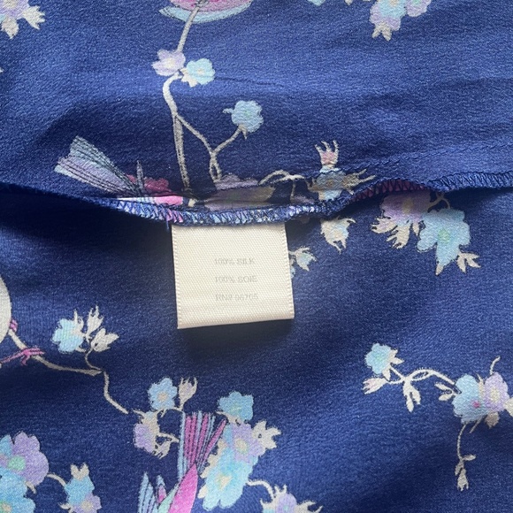 Rebecca Taylor Silk Birds Floral Canary Relaxed Tassels Top Blouse Tunic 6 M - Picture 11 of 11